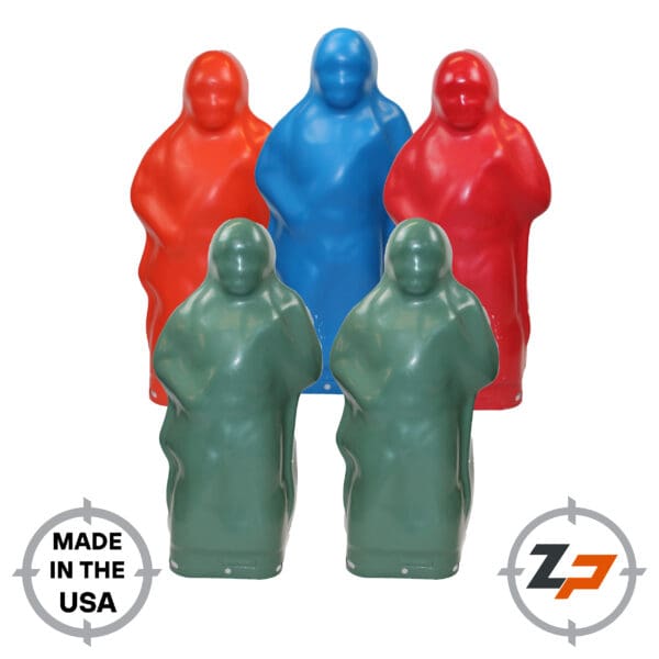 red, orange, blue, green plastic military style targets